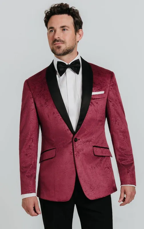 Burgundy Paisley Velvet Tuxedo Jacket - Dobell