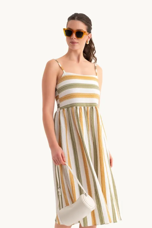 Striped Spaghetti Strap Midi Dress - Hiccup