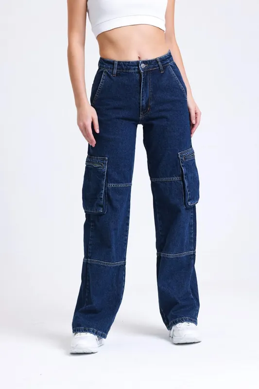 High Waist Pocket Cargo Jeans - Hiccup