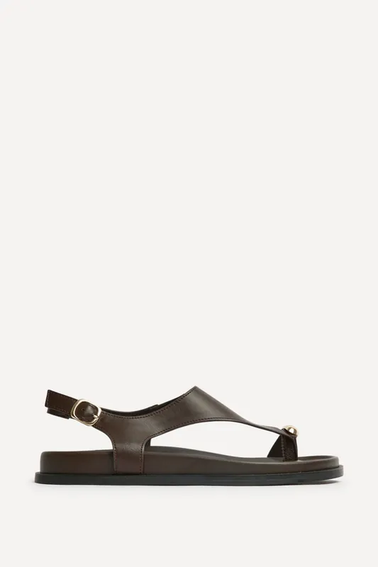 Latch Brown Toe Ring Flat Sandals - Linzi