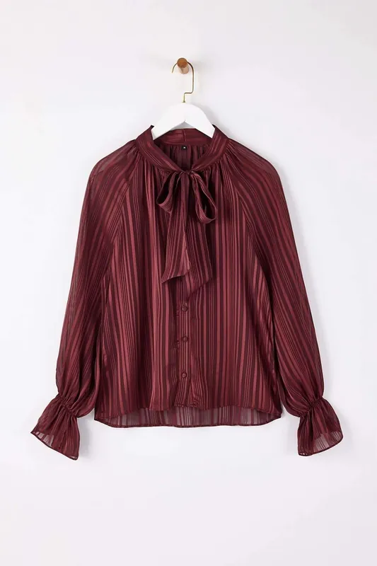 Scarf Tie Detail Long Sleeve Shirt - WOVCOR