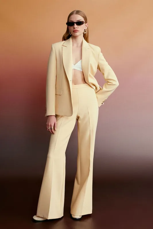 High-waist Pleated Flare Pants