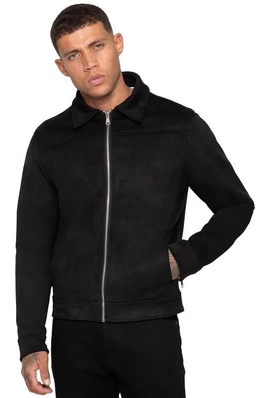 Faux Suede Collared Jacket - Enzo