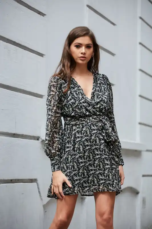 Floral Print Wrap Dress - DOUBLE SECOND