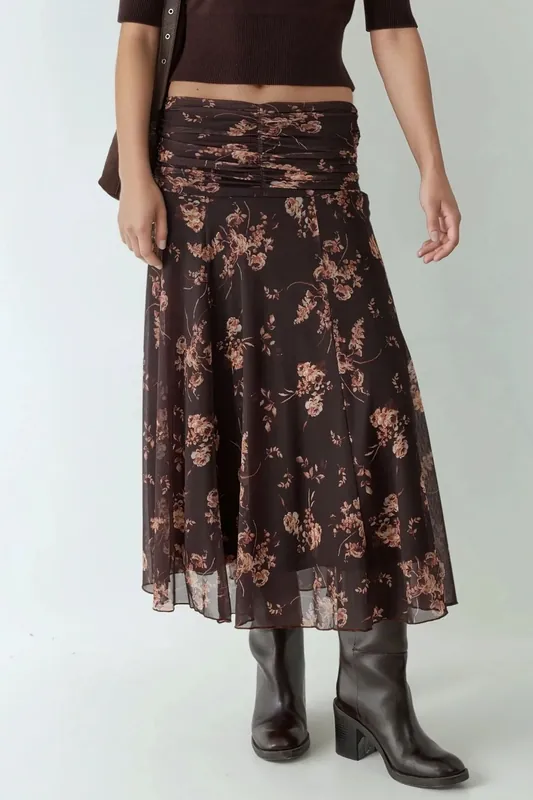 Patterned Midi Wrap Skirt with Ruffle Detail - Hiccup