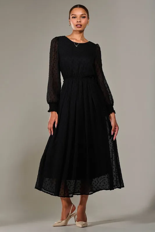 Long Sleeve Chiffon Midaxi Dress - Jolie Moi