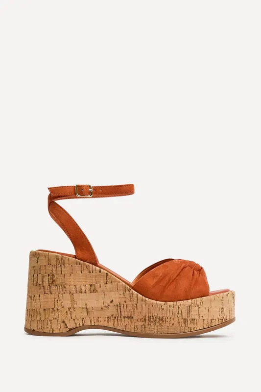 Saxon Rust Suede Wedge Sandals - Linzi