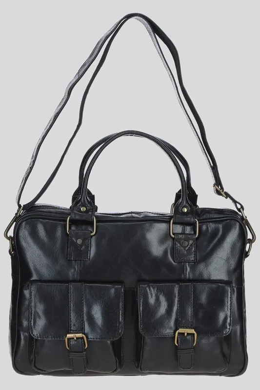 Executive Leather Laptop Bag with Buckle Pockets - Ashwood Leather
