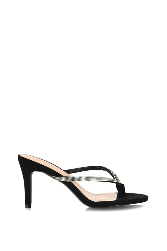 Tiami' Thong Strap Slip On Stiletto Diamante Heeled Sandal Mules - XY London