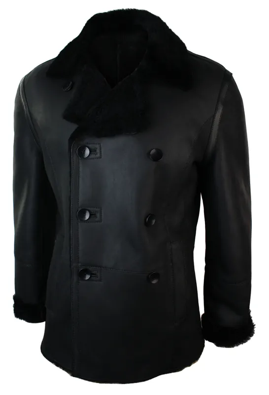Khaki Sheepskin Double Breasted Fitted Jacket - TruClothing