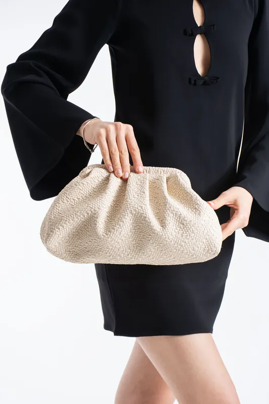 Textured Pu Leather Large Pouch Bag with Detachable Crossbody Strap - Belissh
