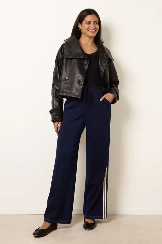 Navy Stripe Trousers With Elasticated Waist - Blue Vanilla