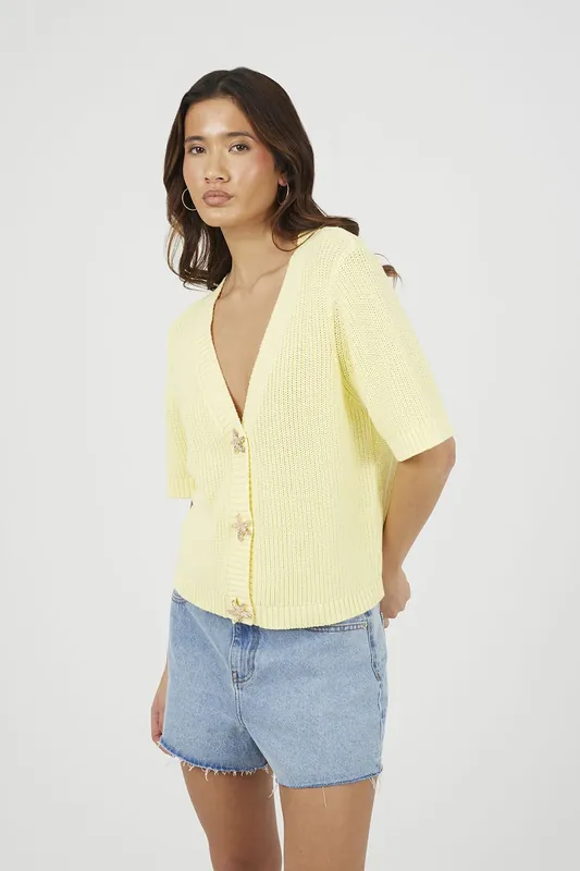 Short Sleeve Knitted Cardigan With Starfish Buttons - Brave Soul