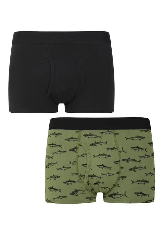 2 Pack Soft Breathable Elasticated Waist Printed Brief Style Boxers - Mountain Warehouse