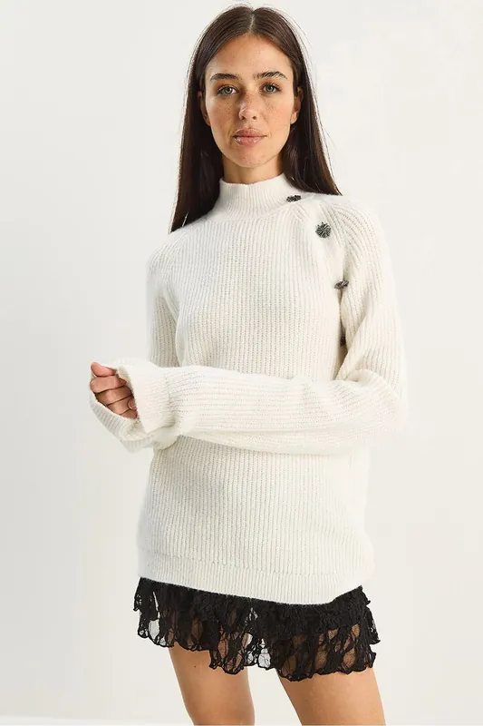 Knit Half Turtleneck Sweater - Bianco Lucci