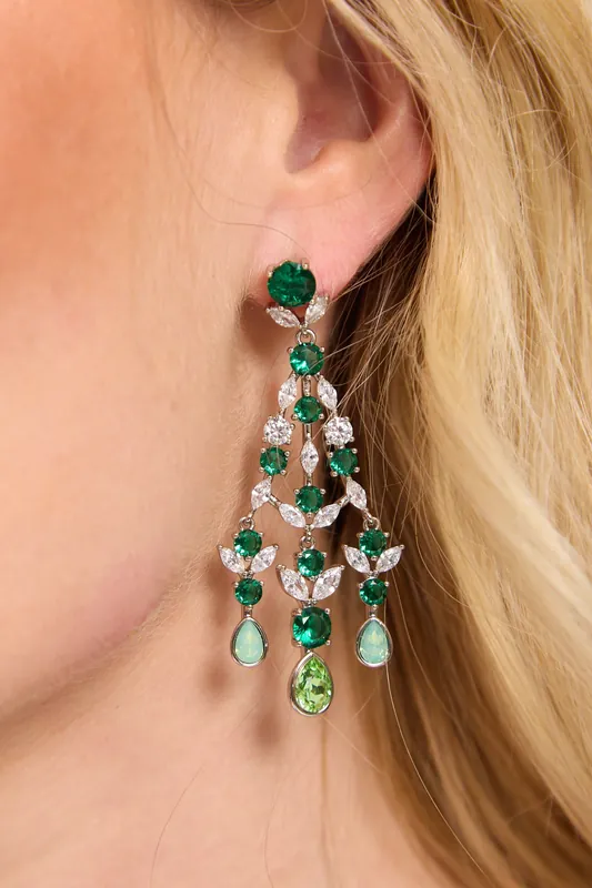 Emerald Crystal Chandelier Earrings - Liquorish