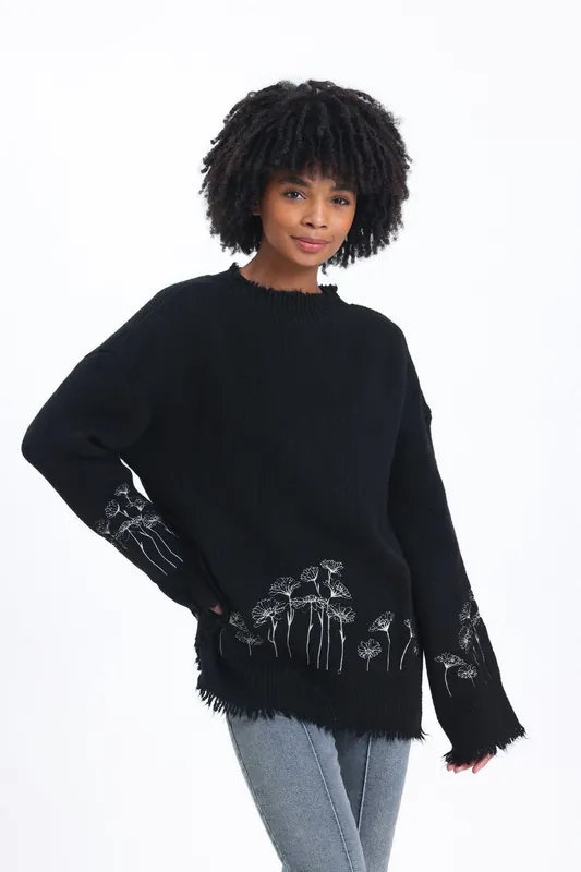 Floral Round Neck Oversized Sweater - Hiccup