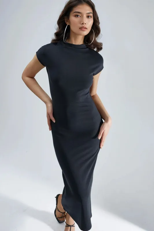 Slim Fit Crew Neck Midi Dress - Busem