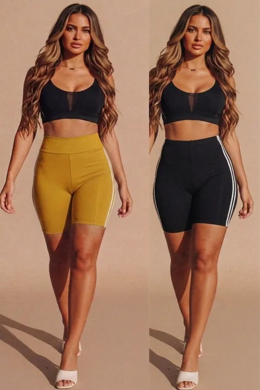 Mustard With Black High Waist Biker Shorts – Pack of 2 - Femme Luxe