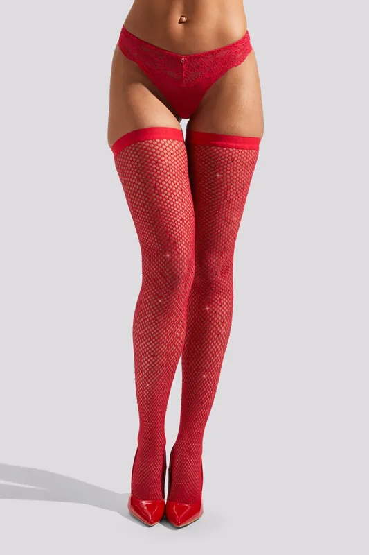 Plain Top Diamante Fishnet Hold Ups - Ann Summers