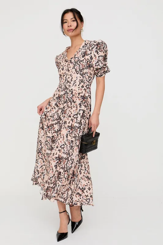 Julia Button Down Snakeskin Print Maxi Dress In Brown - Lily and Lionel