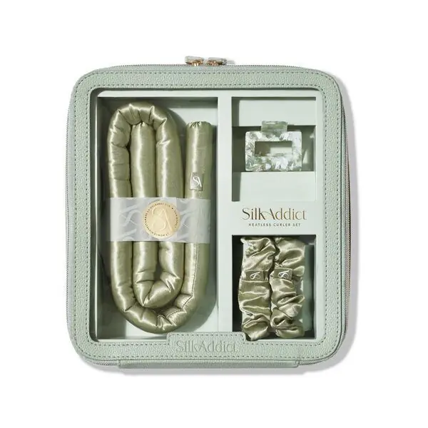 100% Mulberry Silk Heatless Curlers Set - Olive Green