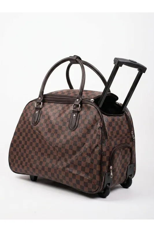 Saoirse Checkered Print Wheeled Holdall Bag - IKRUSH