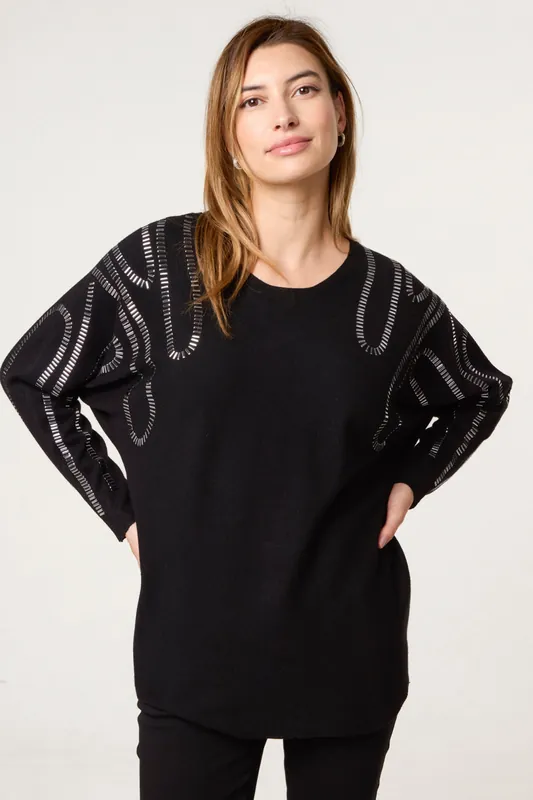 Black Embellished Shoulder Jumper - Blue Vanilla
