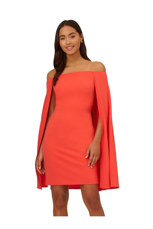 Off Shoulder Cape Dress - Adrianna Papell