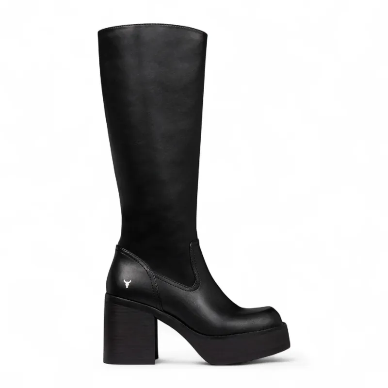 Faux Leather Knee-High Platform Heel Boots