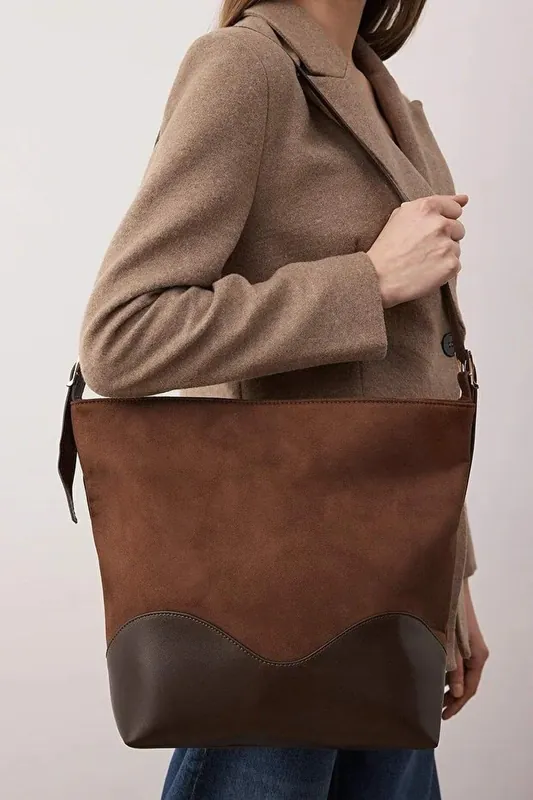 Suede and Leather Panel Shoulder Bag - WOVCOR