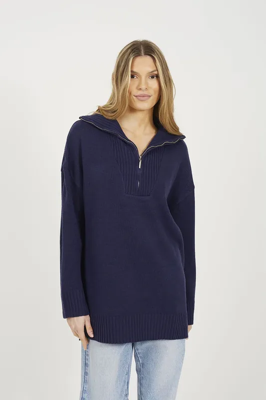 Oversized 1/2 Zip Knitted Jumper - Brave Soul