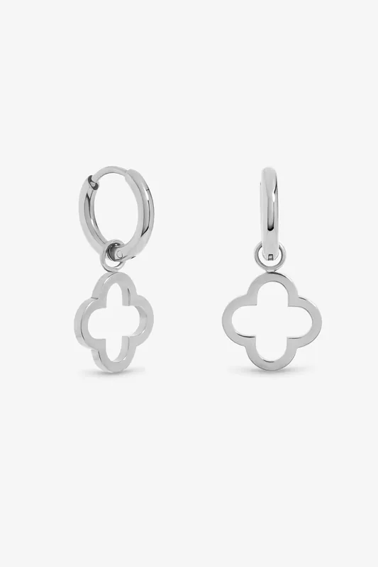 Sterling Silver Plated Waterproof Clover Huggie Earrings - Jon Richard