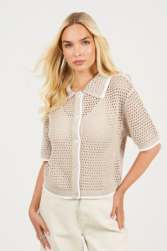 Loose Knit Collared Blouse - Brave Soul