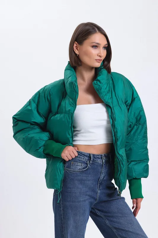 Stand Collar Oversized Puffer Jacket - Hiccup