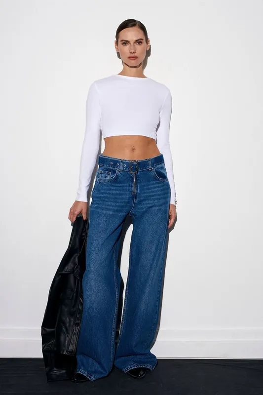 High-Waist Wide-Leg Cotton Denim Jeans