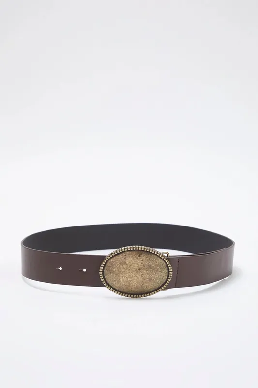 Oval Buckle Faux Leather Belt - WOVCOR