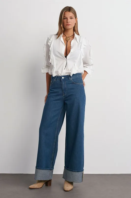 High-Waist Wide-Leg Cotton Denim Jeans