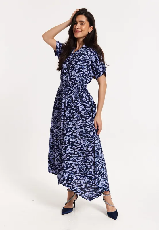 Abstract Printed Elasticated Waist Dress - Liquorish