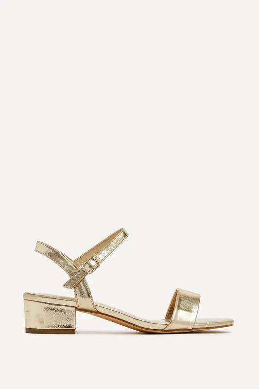 Kezzi Gold Faux Leather Low Heeled Sandals - Linzi