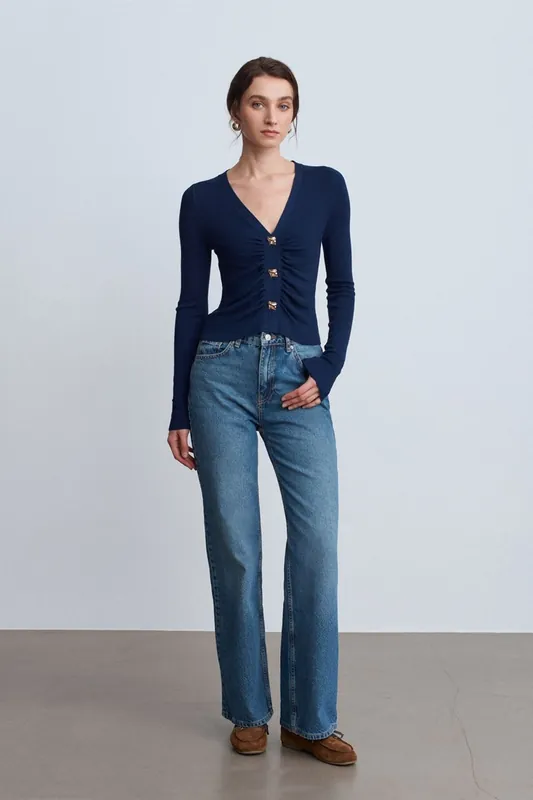 High-Waist Wide-Leg Cotton Denim Jeans