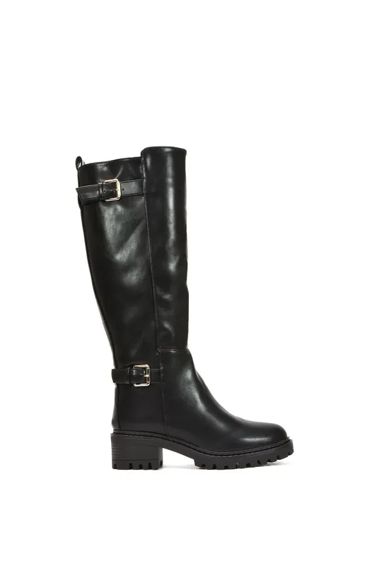 Diana' Chunky Low Heel Knee High Biker Boots - XY London