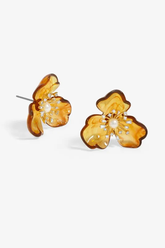 Gold Plated Flower Resin Earrings - Jon Richard