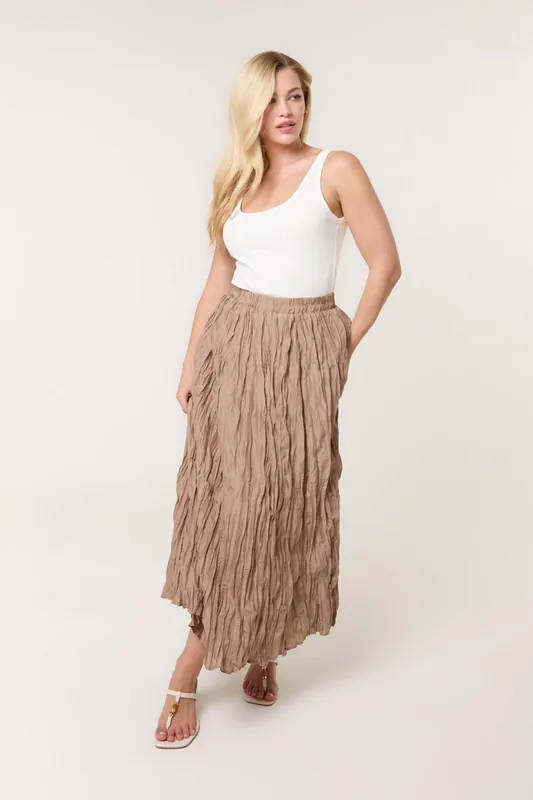 Light Brown Crinkled Texture Skirt - Blue Vanilla