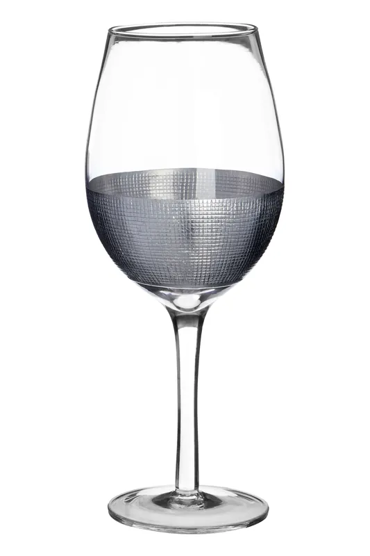 Set Of Four Large Wine Glasses, Debossed Crosshatch Drinkware Set, Luxe Glasses With Silver Metallic Strip - Orsina