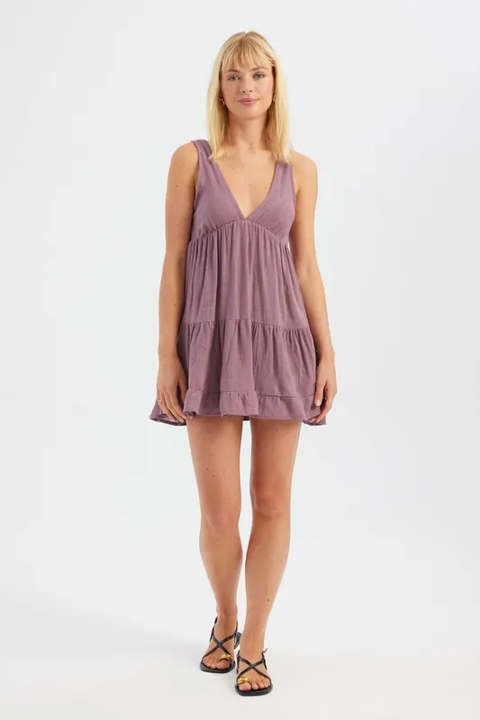 V Neck Tiered Sleeveless Mini Dress - Hiccup