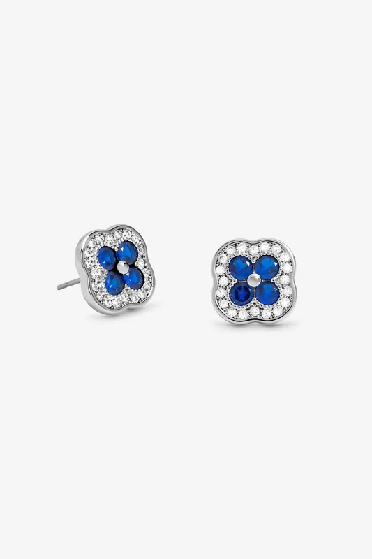 Rhodium Plated Crystal and Sapphire Clover Studs - Jon Richard
