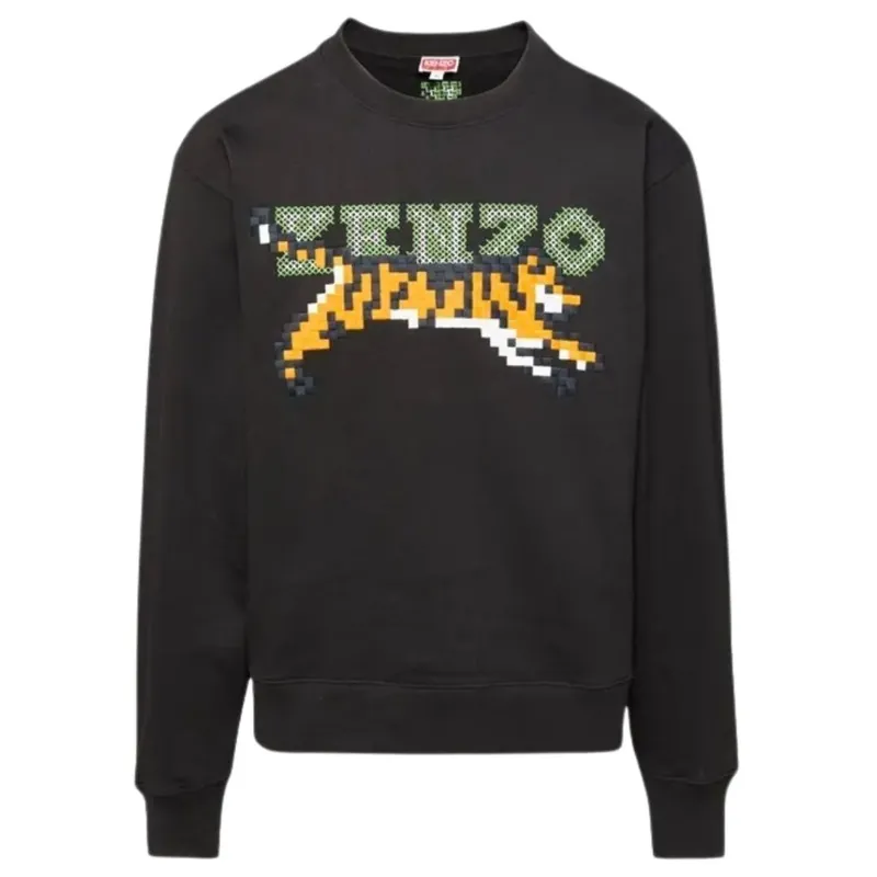 Paris Digital Tiger Design Black Sweatshirt - Kenzo