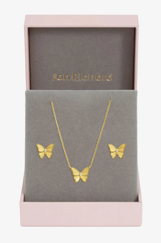 Gold Plated Diamond Cut Butterfly Set - Gift Box