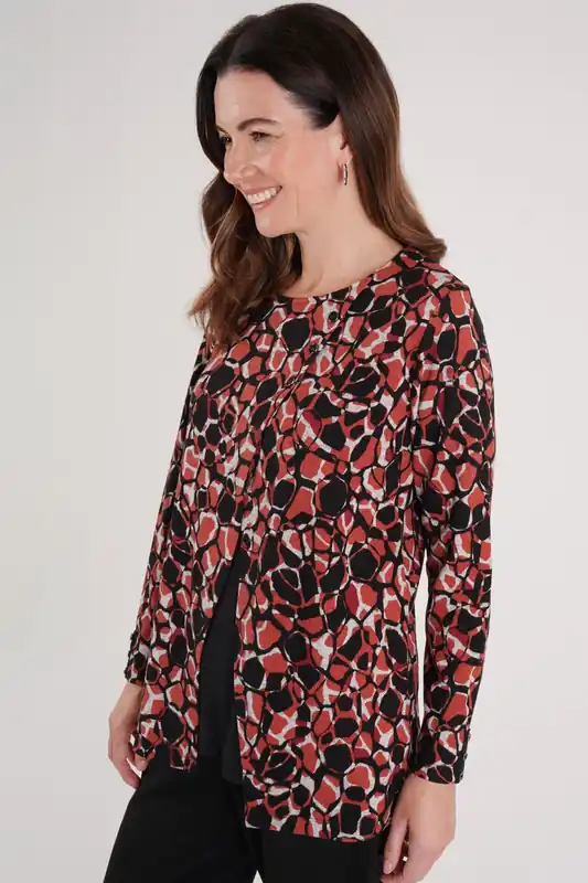 Mock Cardi All Over Animal Print Top - Tigi